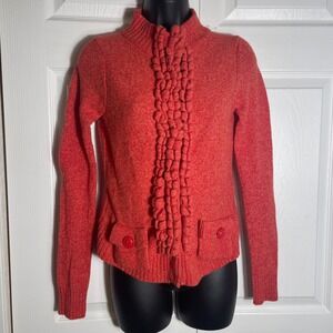 MOTH Floating Sparks Cardigan Women XS Orange Anthropologie Wool Blend Ruffles